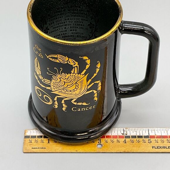 Cancer Zodiac Vintage Coffee Tea Stein Mug Federal Glass Black Gold - Picture 10 of 10
